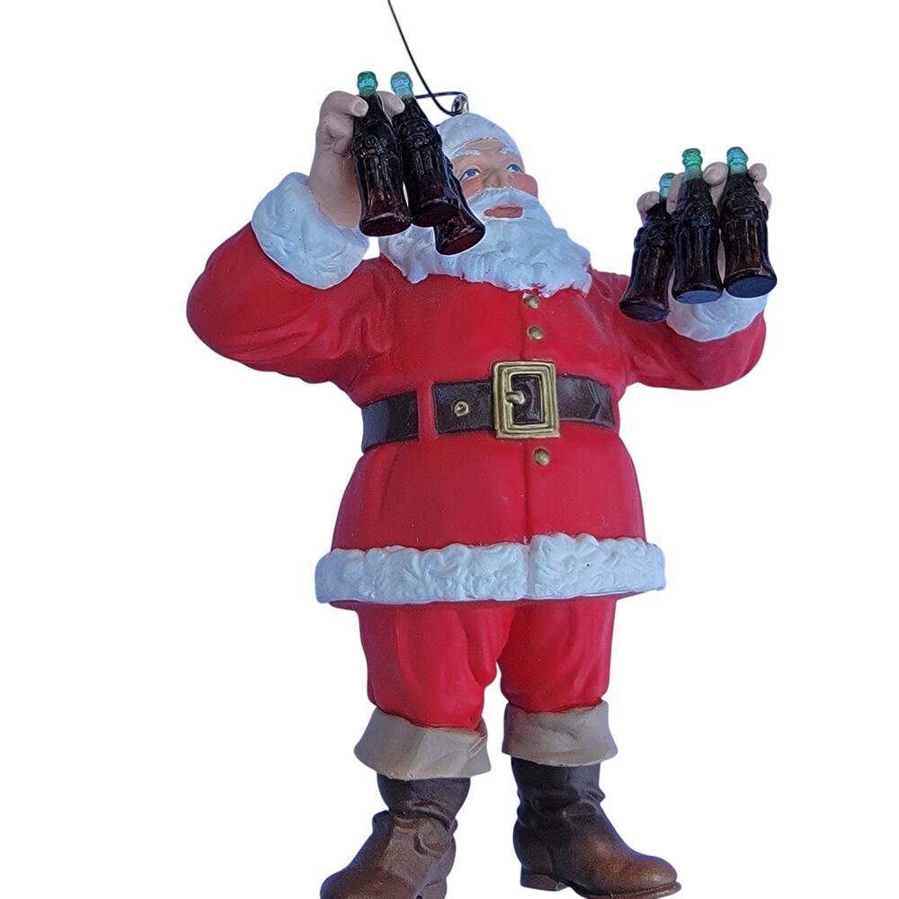 Vintage Coca-Cola Santa Ornament with Six-Pack Bottles 1990s Resin